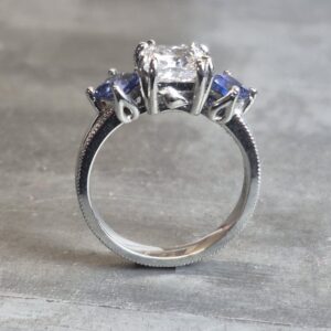 Blue sapphire Princess cut diamond engagement ring chickadee